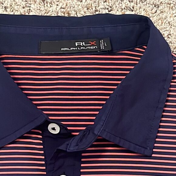 Ralph Lauren RLX Navy & Pink Striped Golf Polo Shirt Large - Picture 3 of 7